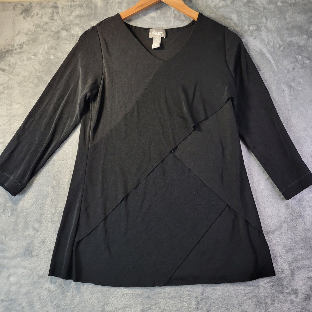 Travelers by Chicos Womens 0 US S Black Asymmetrical Layered Longline Tunic Top